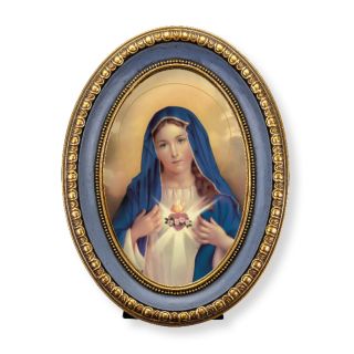 5 1/2" x 7 1/2" Oval Gold-Leaf Frame with a Immaculate Heart of Mary Print-P65