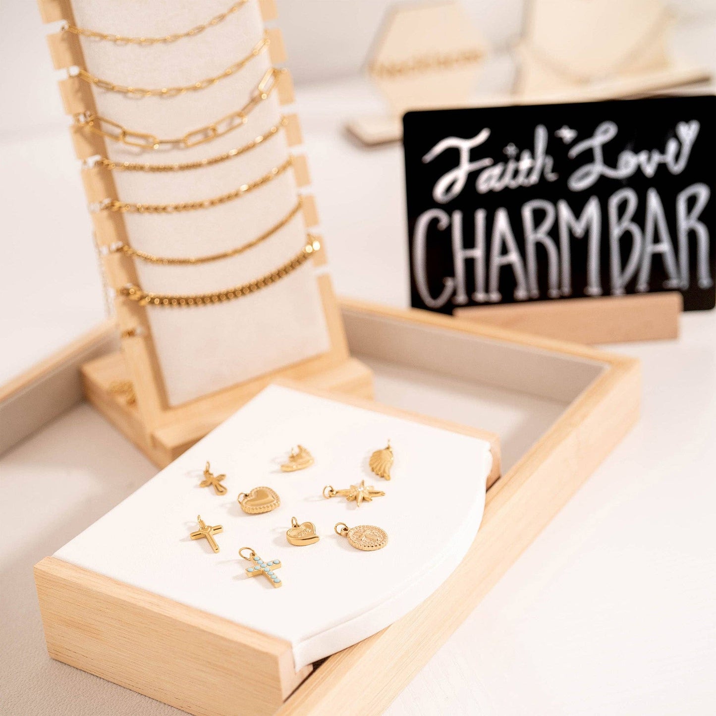 (9pc) 18K Gold PVD Stainless Steel Faith & Love Charm Set