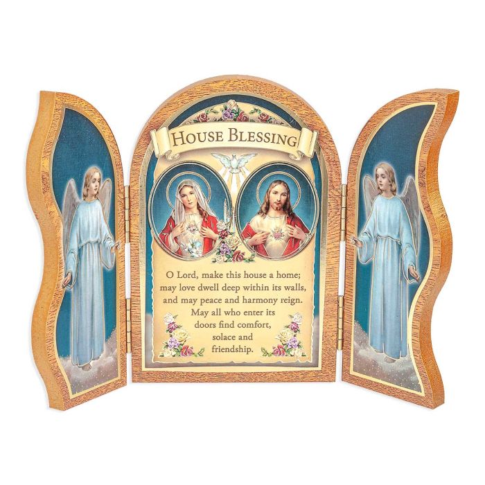 House Blessing Grand Standing Natural Wood Triptych