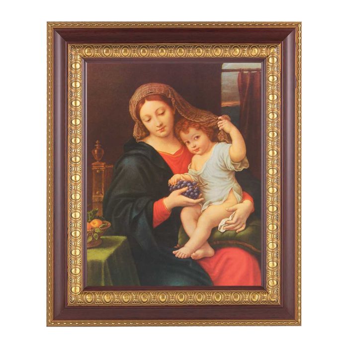 11 1/2" x 13 1/2" Cherry Frame with Gold Trim with an 8" x 10" Madonna of the Grapes Print