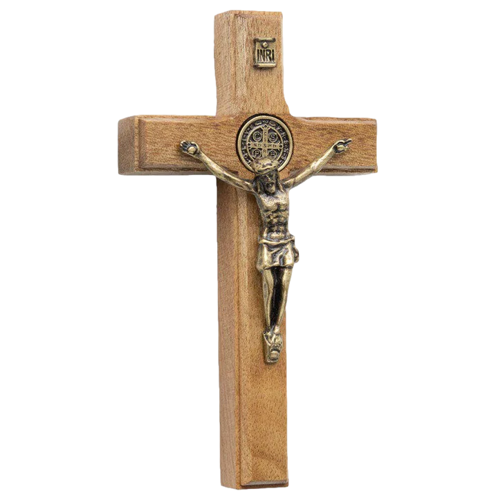 Light Wood Crucifix with Antique Gold Corpus