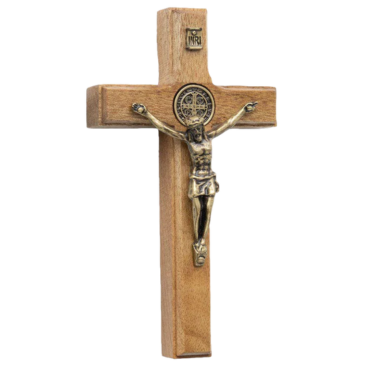 Light Wood Crucifix with Antique Gold Corpus