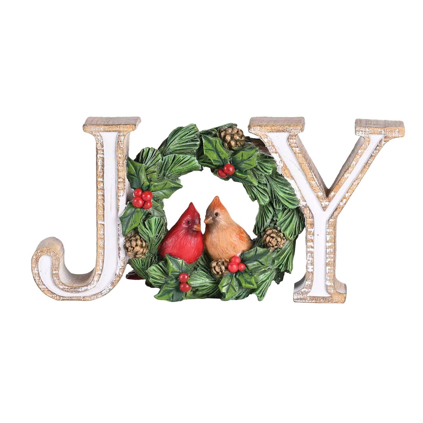 Christmas Figurine Cardinals Joy Wreath