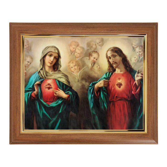 The Sacred Hearts Print with Walnut and Gold Frame