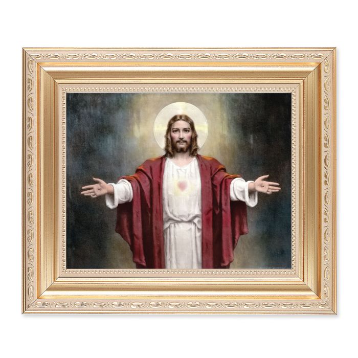 10 1/4" x 12 1/4" Satin Gold Frame with an 8" x 10" Chambers: Welcoming Jesus Print