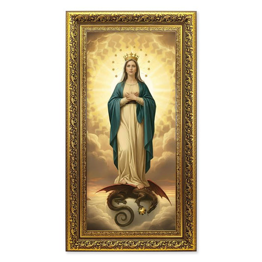 Antique Gold Leaf Frame with 10" x 20" Mary Immaculate