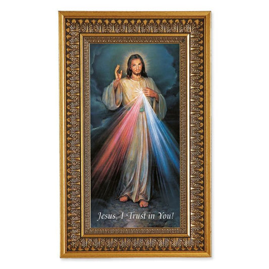 Divine Mercy Textured Art in Antique Genuine Gold-Leaf Wood Frame