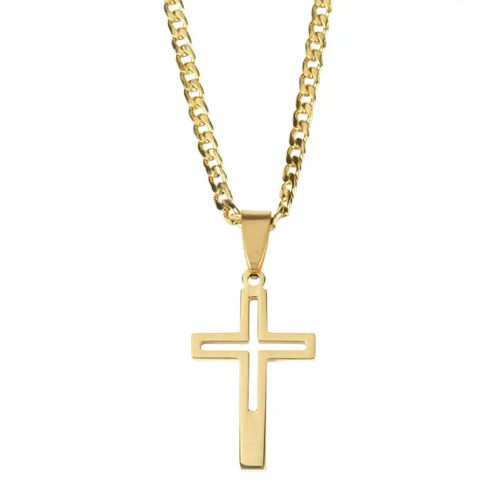Gold Plated Cut Out Cross Necklace