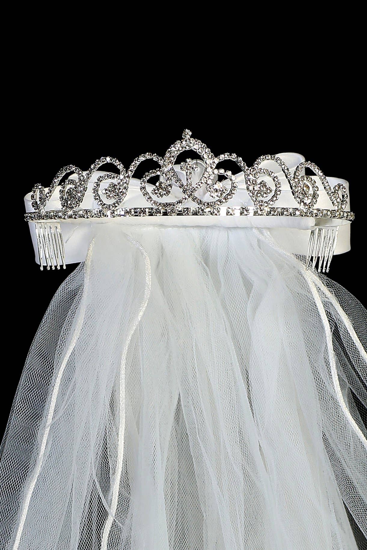 Swirl Rhinestone Cross Tiara Veil