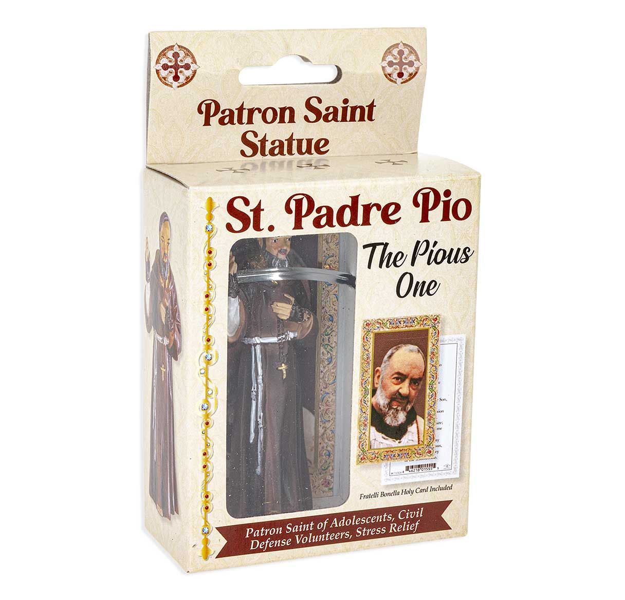 4" Cold Cast Resin Hand Painted Statue of Saint Pio in a Deluxe Window