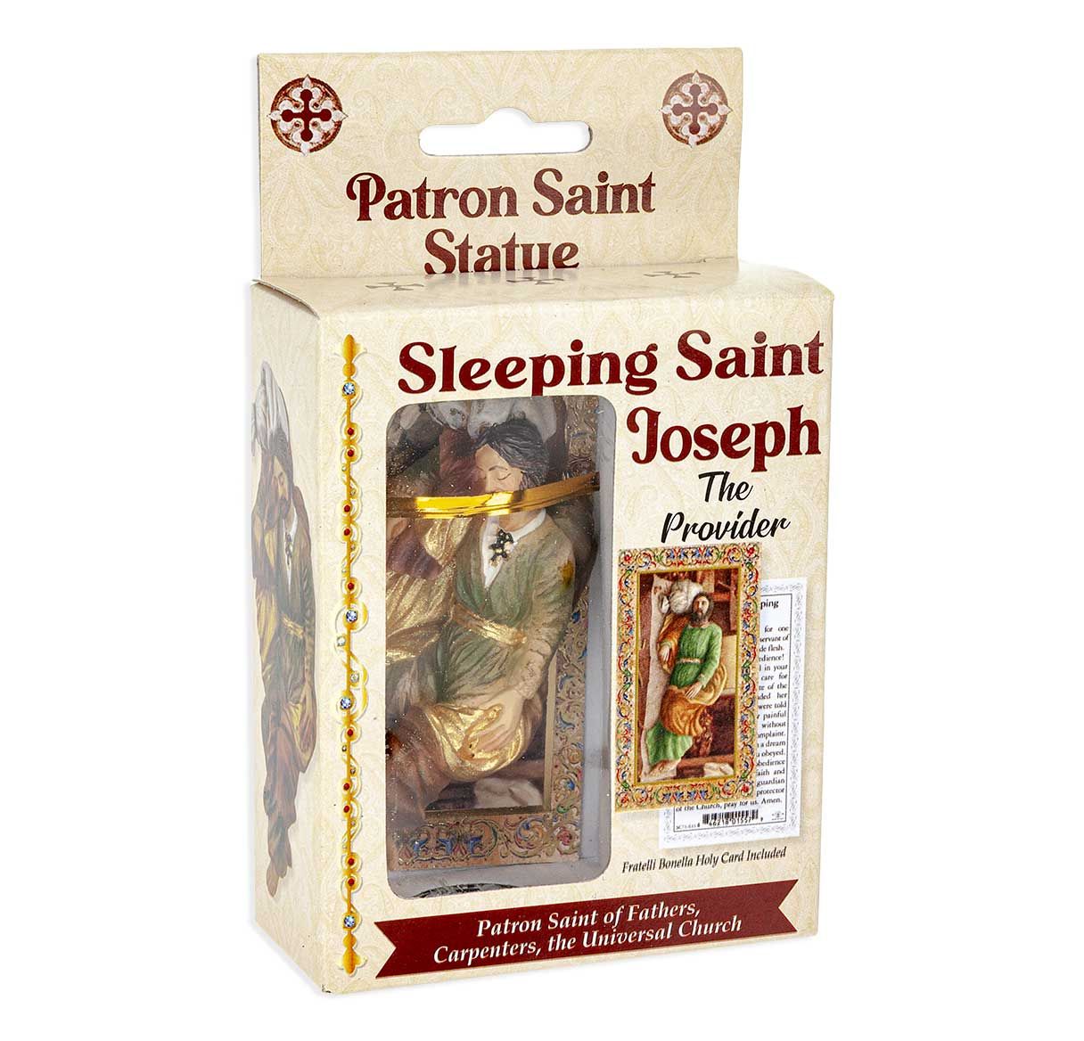 4" Cold Cast Resin Hand Painted Statue of Sleeping Saint Joseph in a Deluxe Window