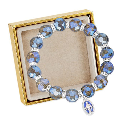 10mm Flat Sphere Midnight Blue Faceted Crystal with Rhinestone Dividers 7.5"