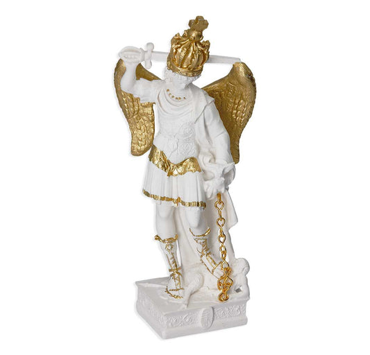 4" St. Michael White and Gold Resin Statue