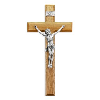 12" Oak Cross with Antiqued Fine Pewter Corpus