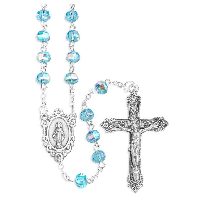 6mm Deluxe Faceted Aqua Rosary