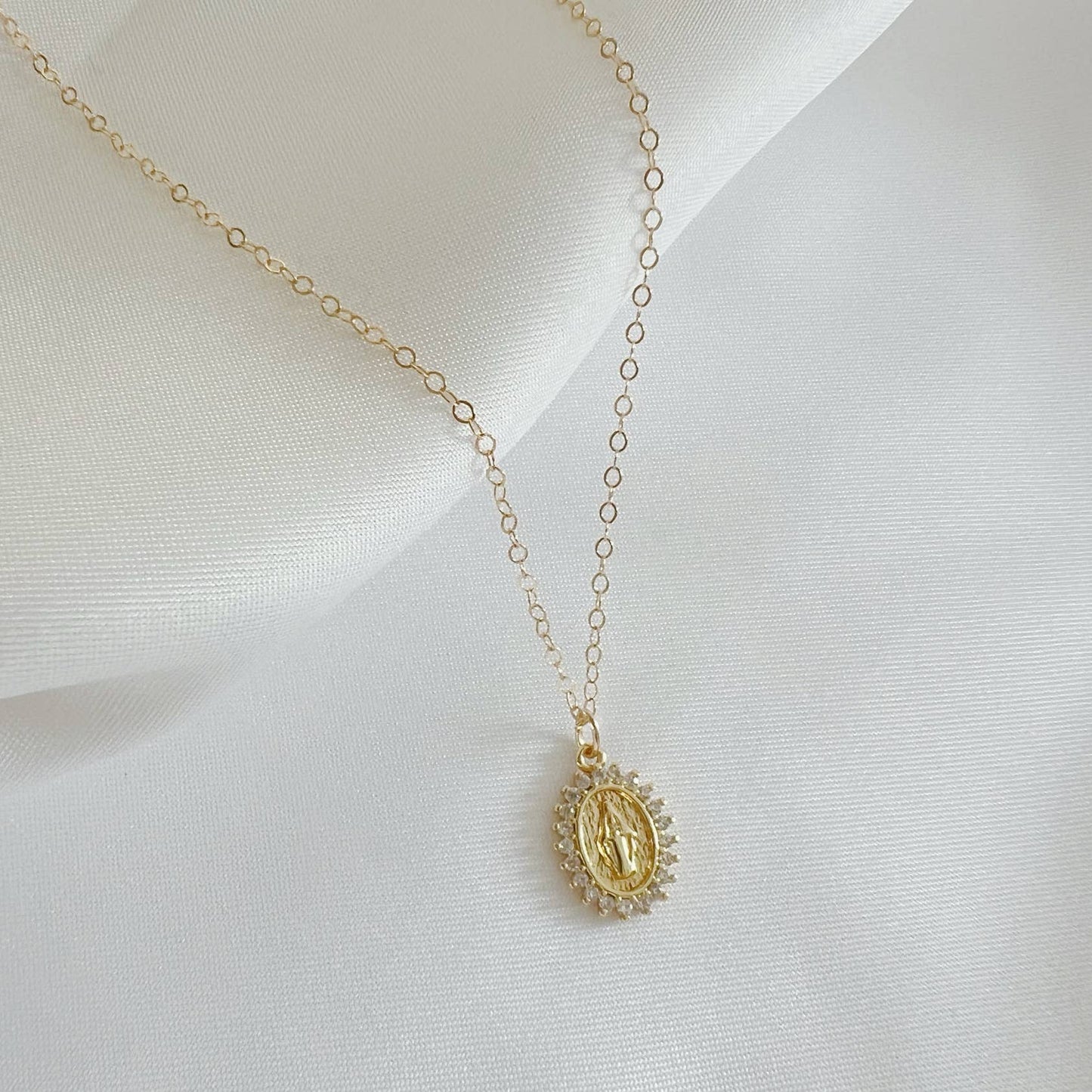 Blessed Mother Virgin Mary Religious Necklace Gold Filled