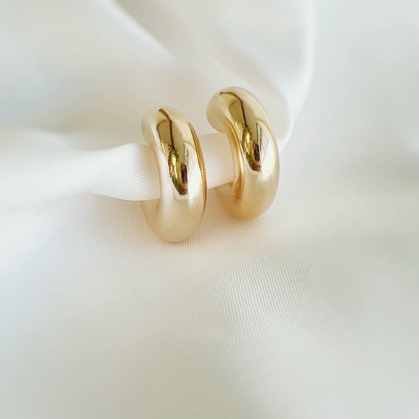 Ellie Chunky Tube Hoops Earrings Gold Filled Silver