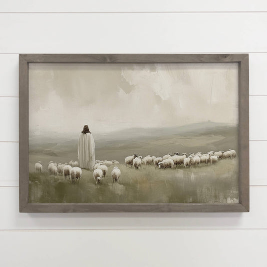 Jesus Flock of Sheep Wood Framed Decor