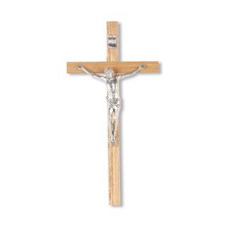 10" Oak Wood Cross with a Fine Pewter Corpus