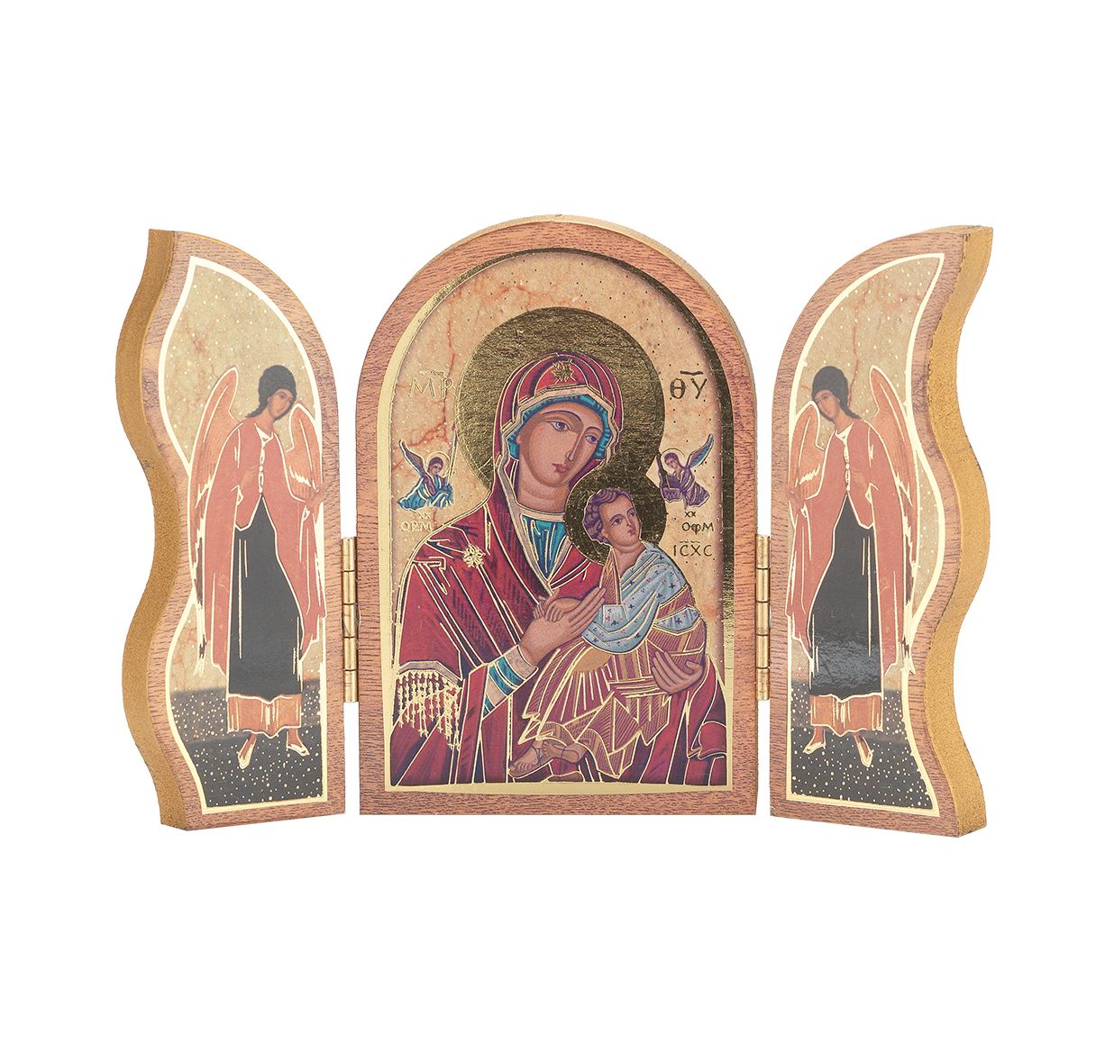 Our Lady of Passion Standing Natural Wood Triptych