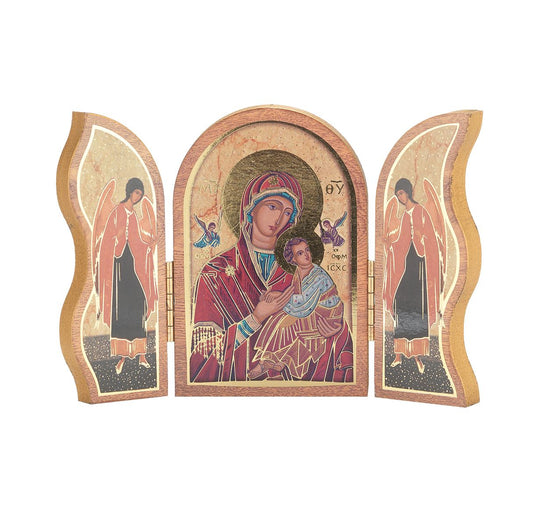 Our Lady of Passion Standing Natural Wood Triptych