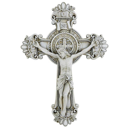 Stone Crucifix, St. Benedict 10.75"