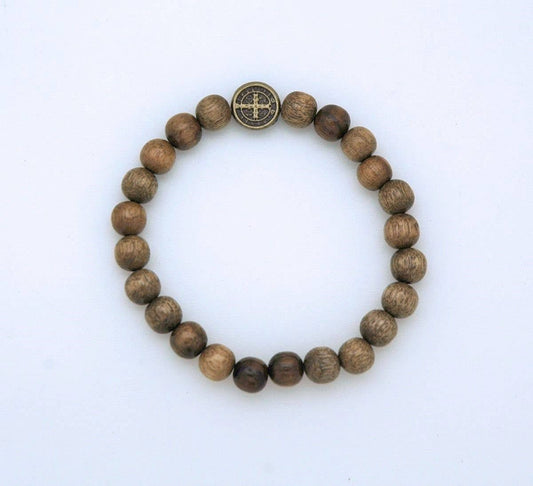 Benedict Medal Brazilian Wood  Bracelet