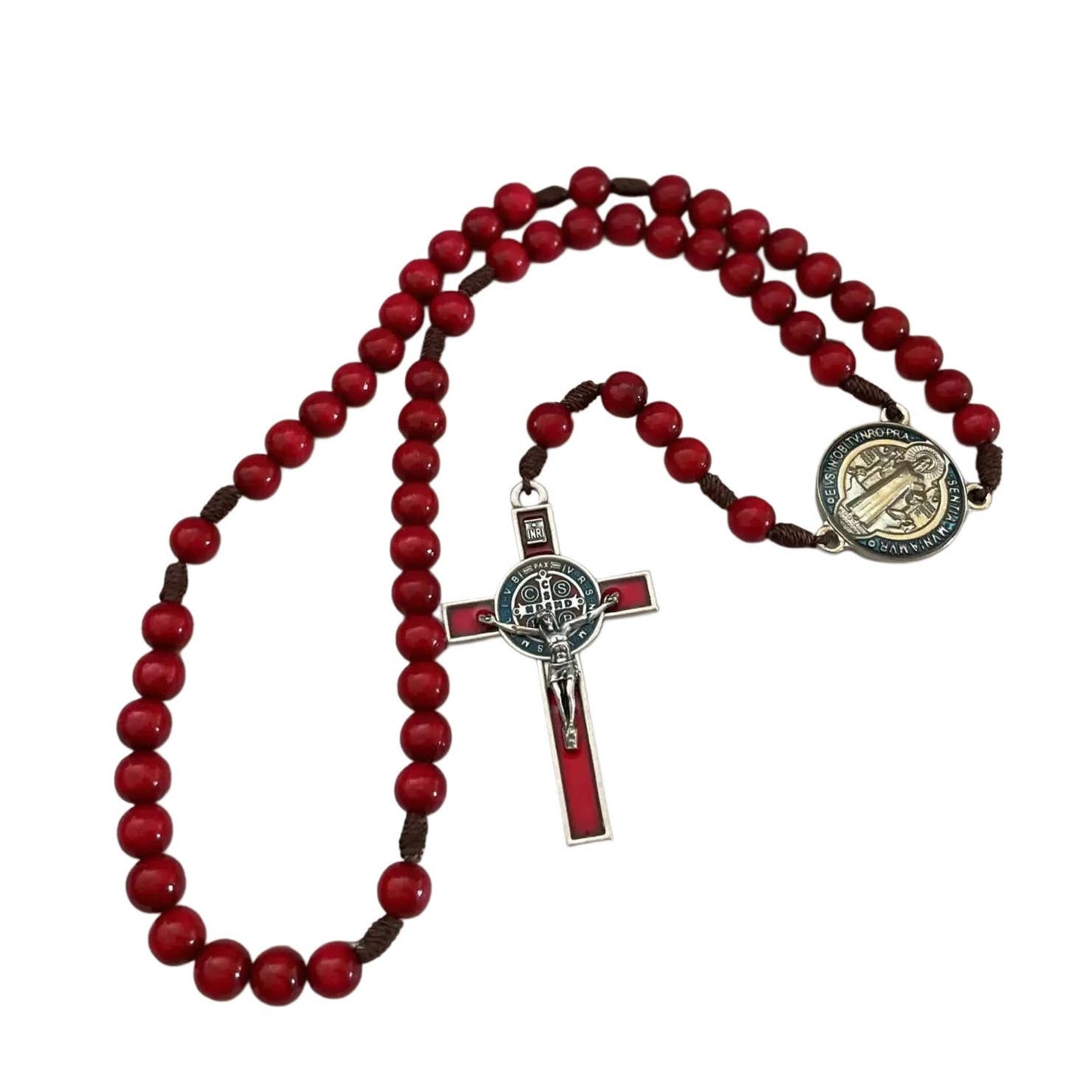 Rosary - St. Benedict Wooden (RED Resin)   20"