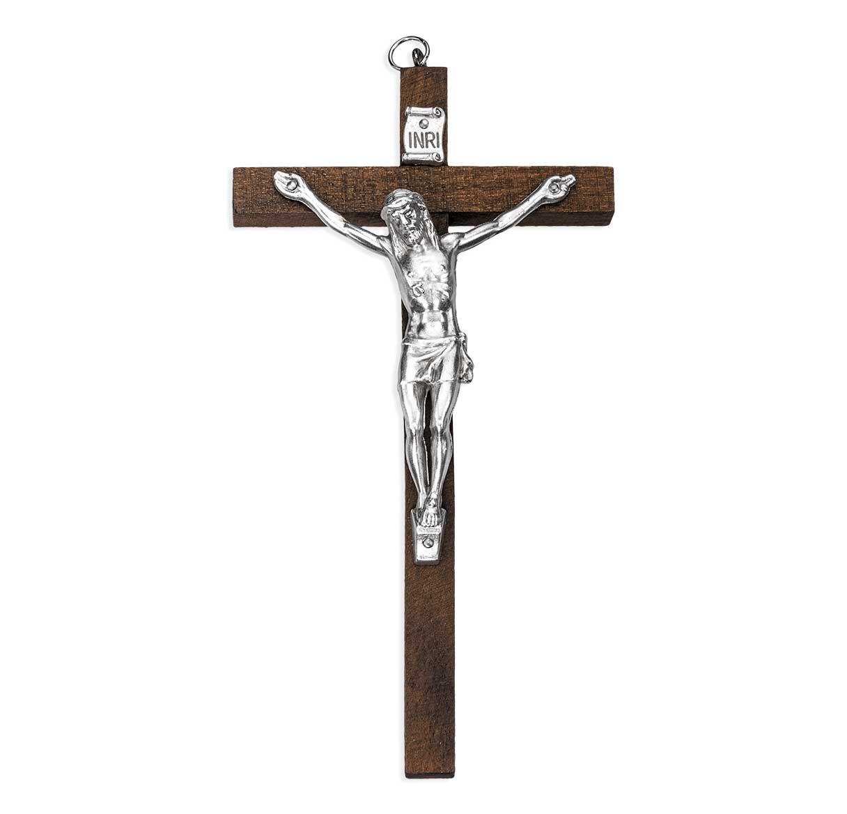 Traditional Brown Wood Crucifix with Metal Corpus 5" Tall