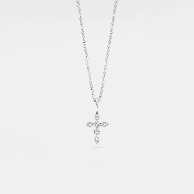 Moissanite Cross Pendant Necklace in 925 Sterling Silver