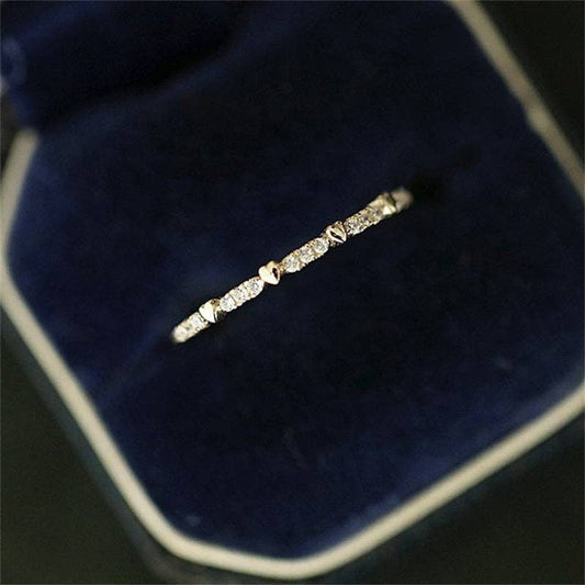Heart Pave Setting Thin Stacking Ring in 925 Sterling Silver