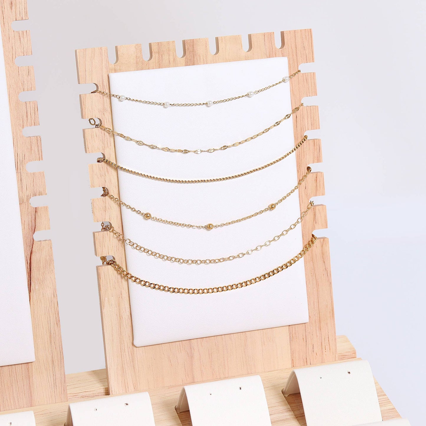 Natural Wood & Leather Necklace, Ring, Earring, and Charm Jewelry Set Display