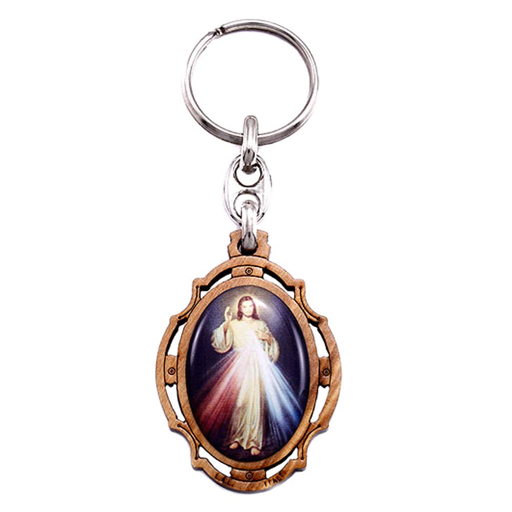 Divine Mercy Olive Wood Keychain – St. George