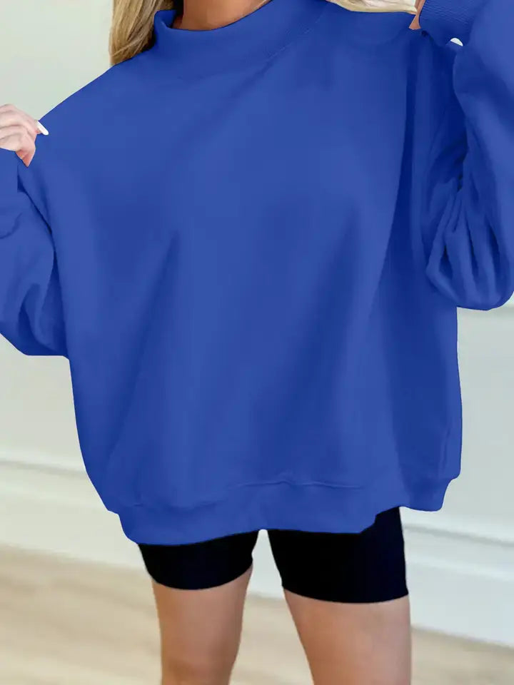 Solid Oversized Mock Neck Pullover Sweatshirt