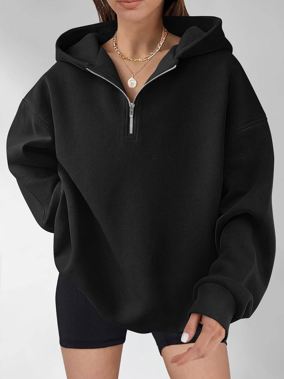 Half Zip Hoodie Relaxed Fit Pullover Sweatshirt