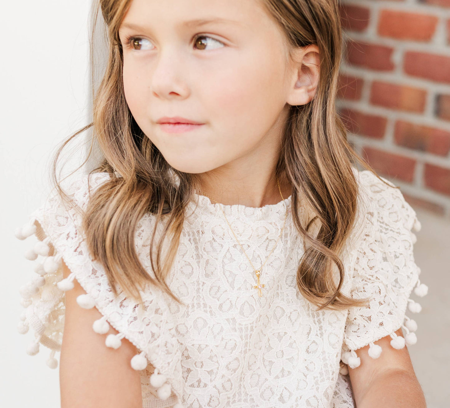 14K Gold-Plated Kids Open Cross Necklace