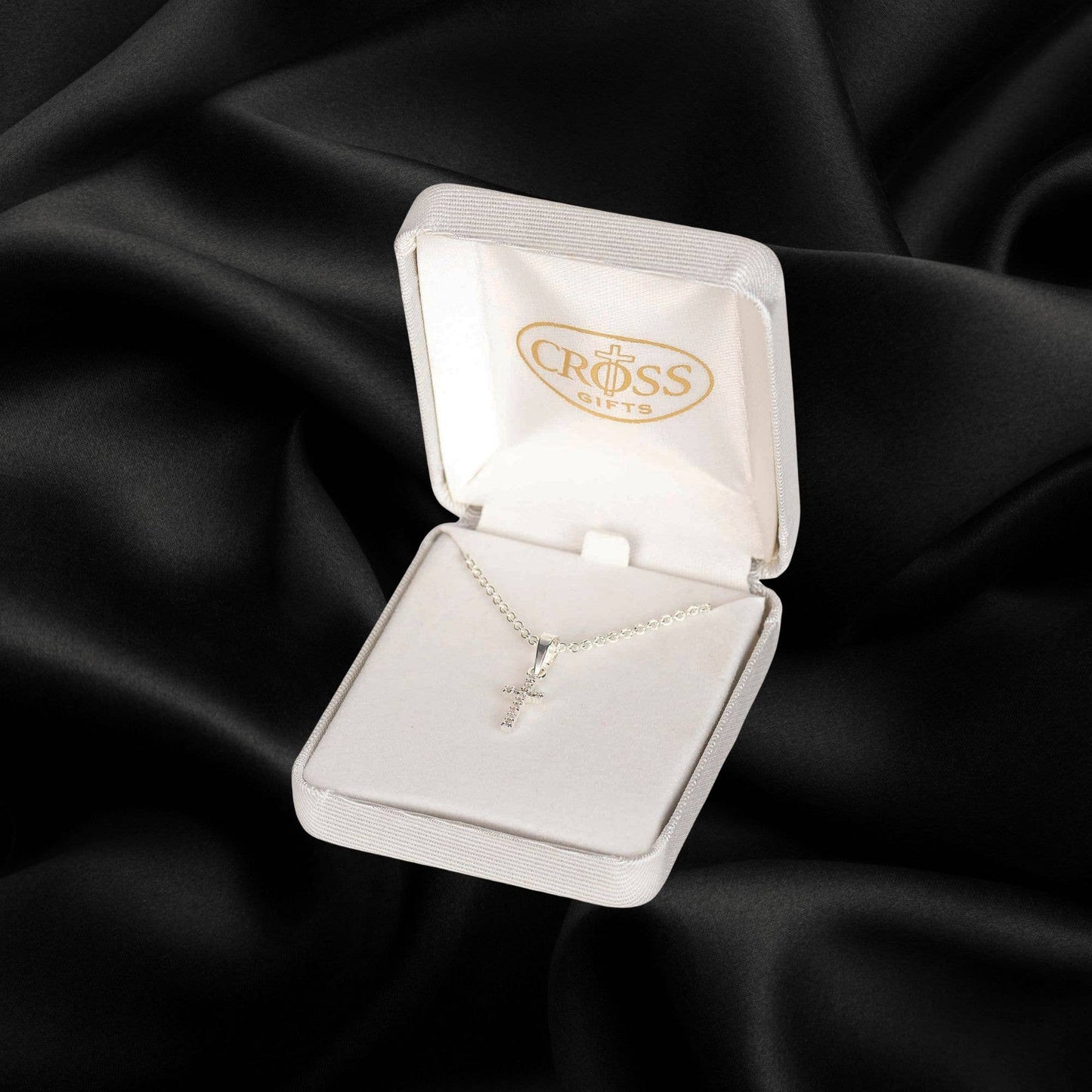 Small Cubic Zirconia 1/2" cross with 16" chain