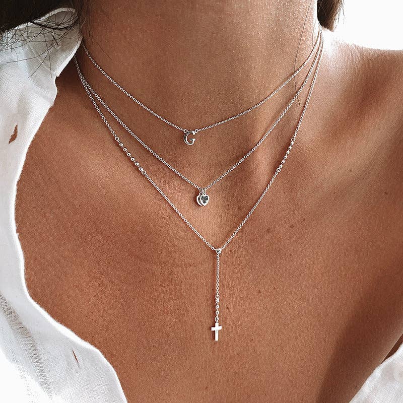 Tiny Small Cross Bead Drop Y Necklace in 925 Sterling Silver