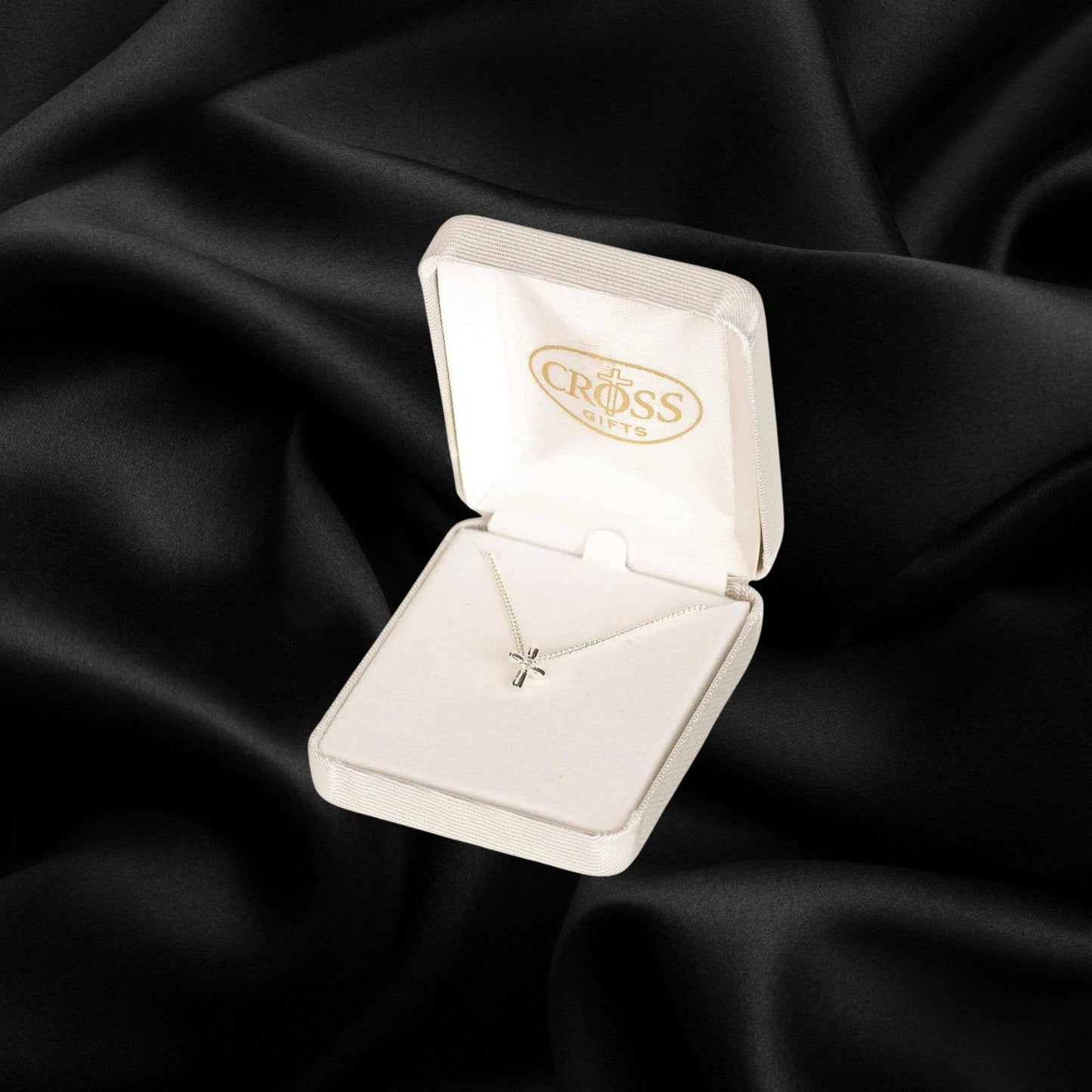 Small Petal Cubic Zirconia Cross with 16" Chain