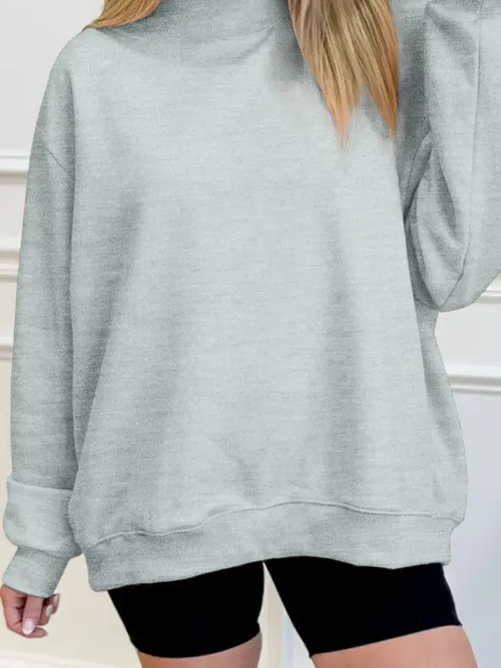 Solid Oversized Mock Neck Pullover Sweatshirt