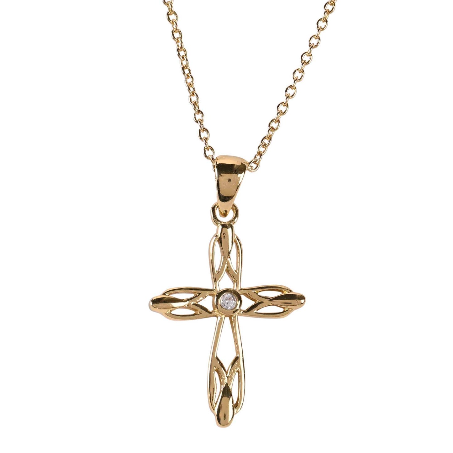 Necklace Open Bud Cross Gold Plated 18L