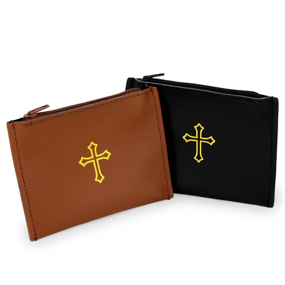 Brown Leather Zipper Rosary Pouch