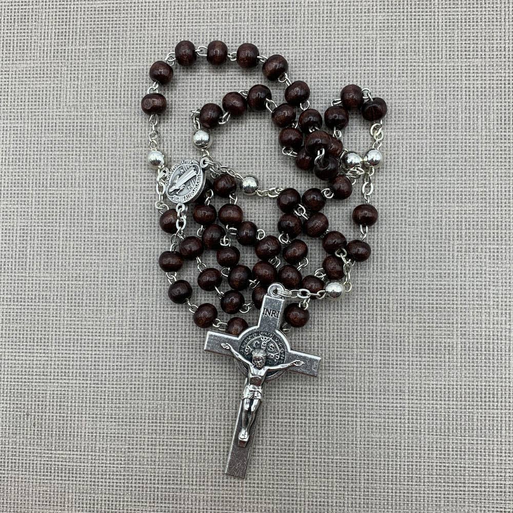 St. Benedict Brown Wood Rosary
