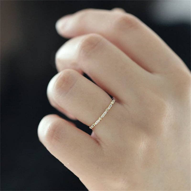 Heart Pave Setting Thin Stacking Ring in 925 Sterling Silver