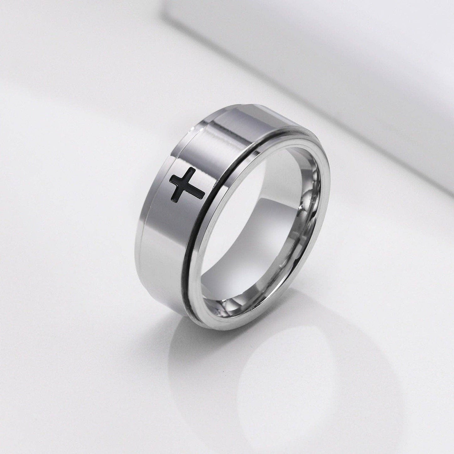 Stainless Steel Cross Spinner Ring