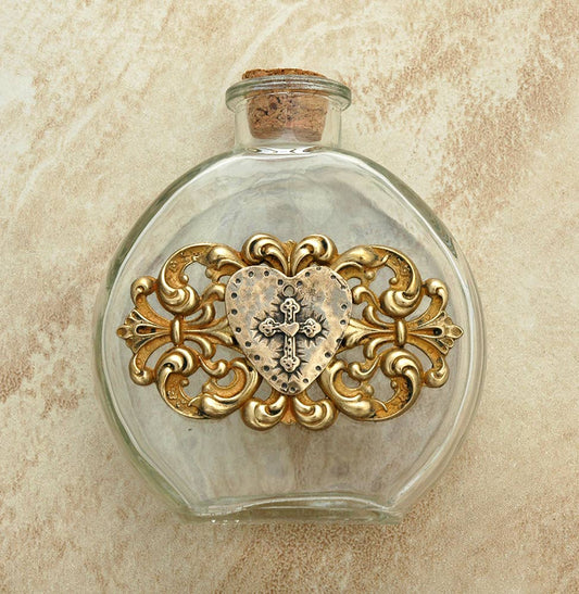 VHWB12 - Vintage Heart-Shaped Holy Water Bottle