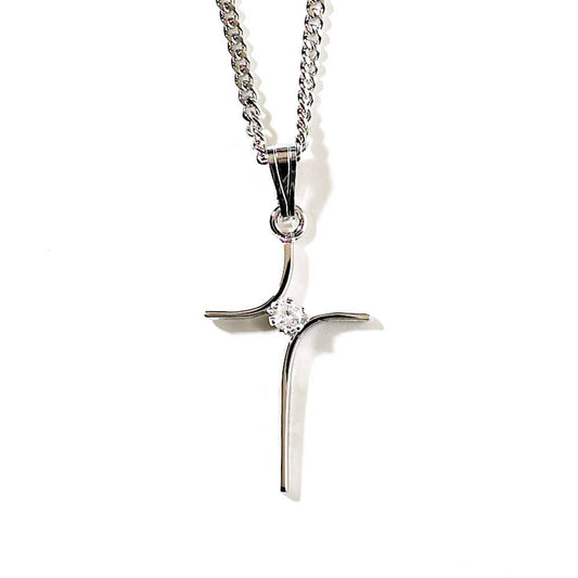Silver Plated Cross Necklace - Curved Lines Design