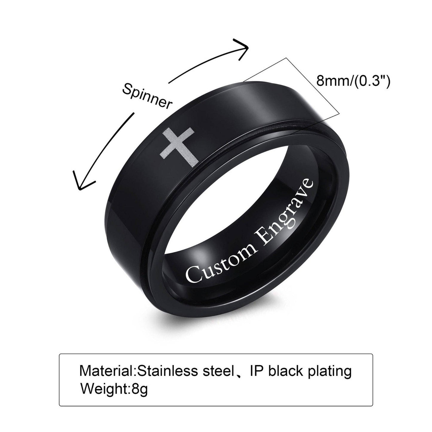 Stainless Steel Cross Spinner Ring