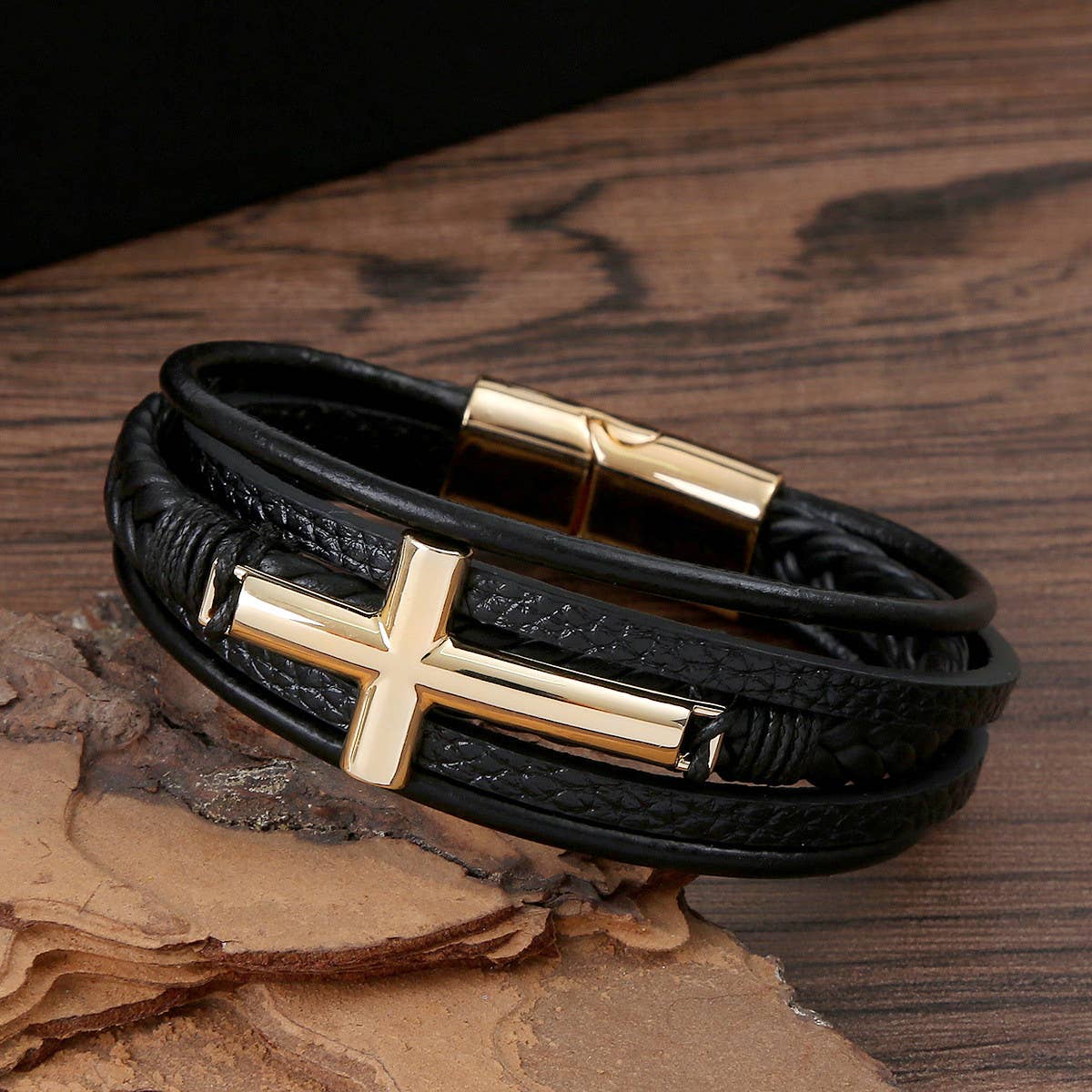 Leather Cross Bracelet