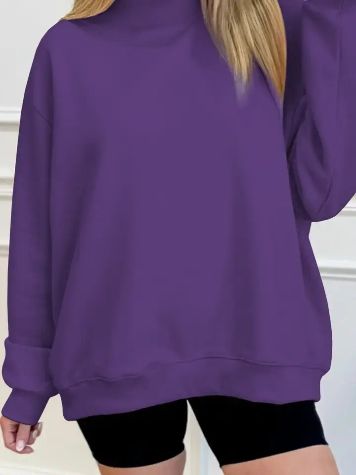 Solid Oversized Mock Neck Pullover Sweatshirt